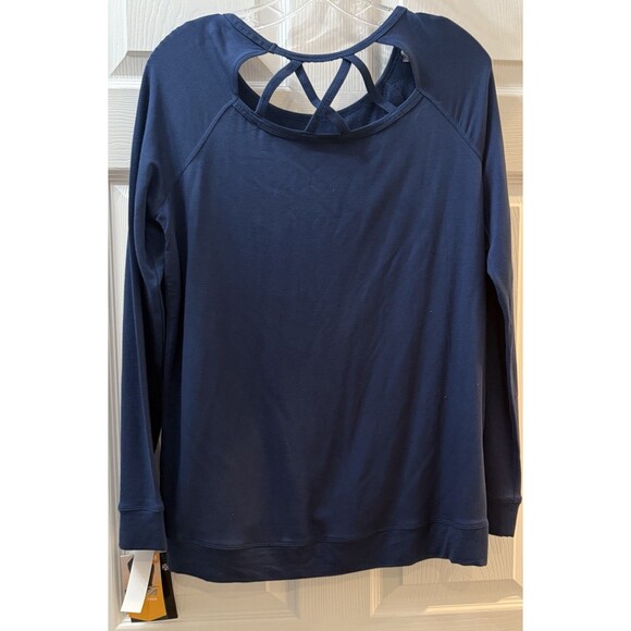 Avia Criss Cross Back Long Sleeve Yoga Sweatshirt Size Medium Navy Blue NWT - Picture 2 of 9